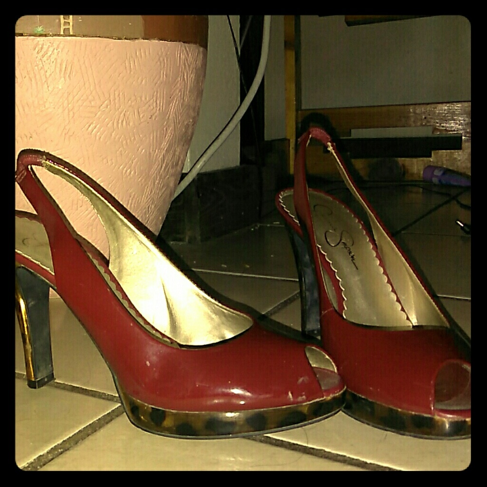 Red Jessica Simpson peep toe heels